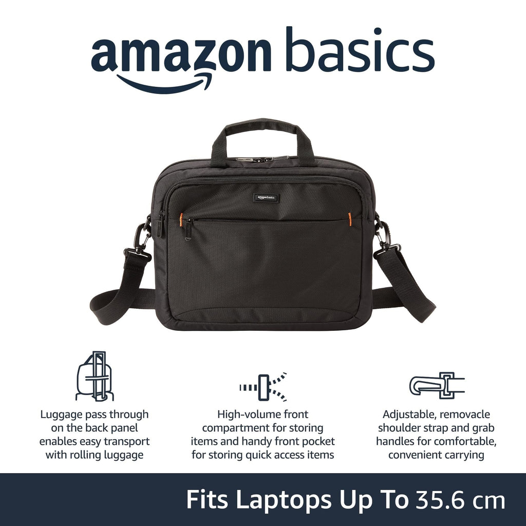 Amazon Basics Laptop Shoulder Bag, Slim 15.6 inch, Black, 1-Pack