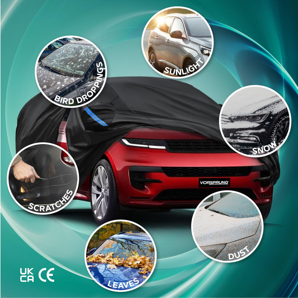 VORSPRUNG® Universal Car Cover(4 Sizes)| Driver Side Zip | Waterproof All Weather| Snow/Sun/Wind Proof |UV Protection Outdoor | Full Fitted |Length 487-530cm | Large Saloons, Executive & Estate Cars