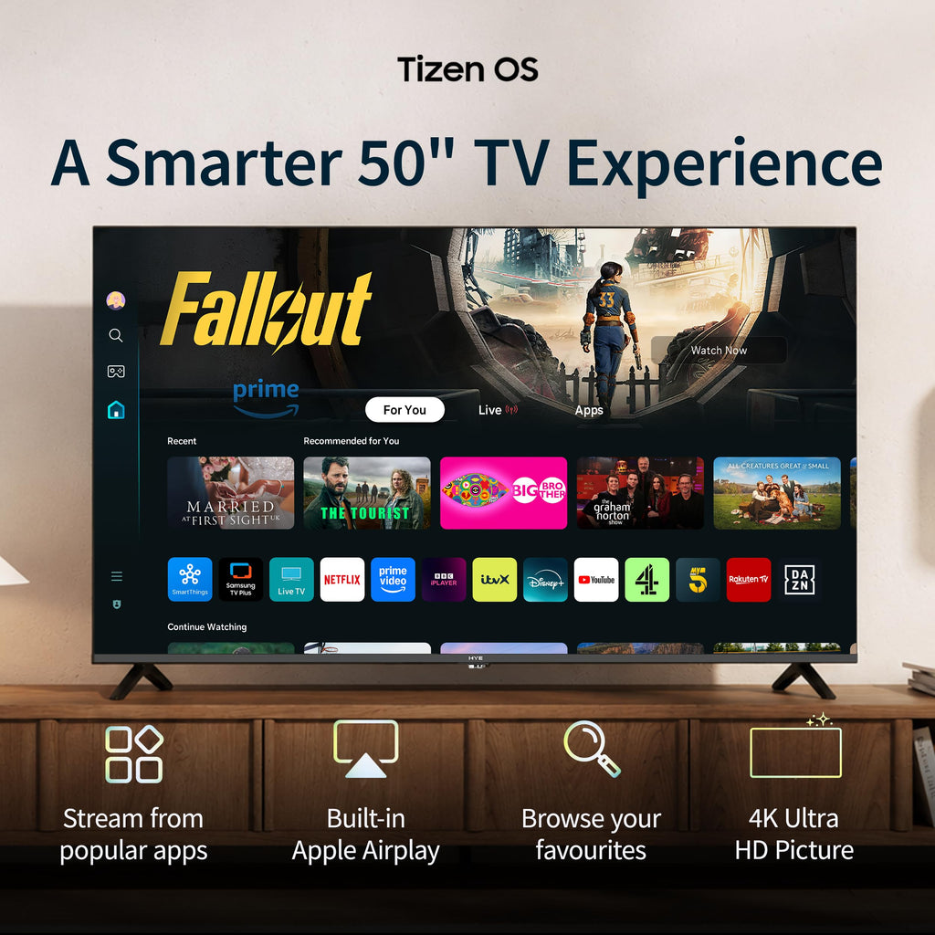 HYE 43" LED Smart TV - 4K Ultra HD, Samsung Tizen OS & Gaming Hub, Black