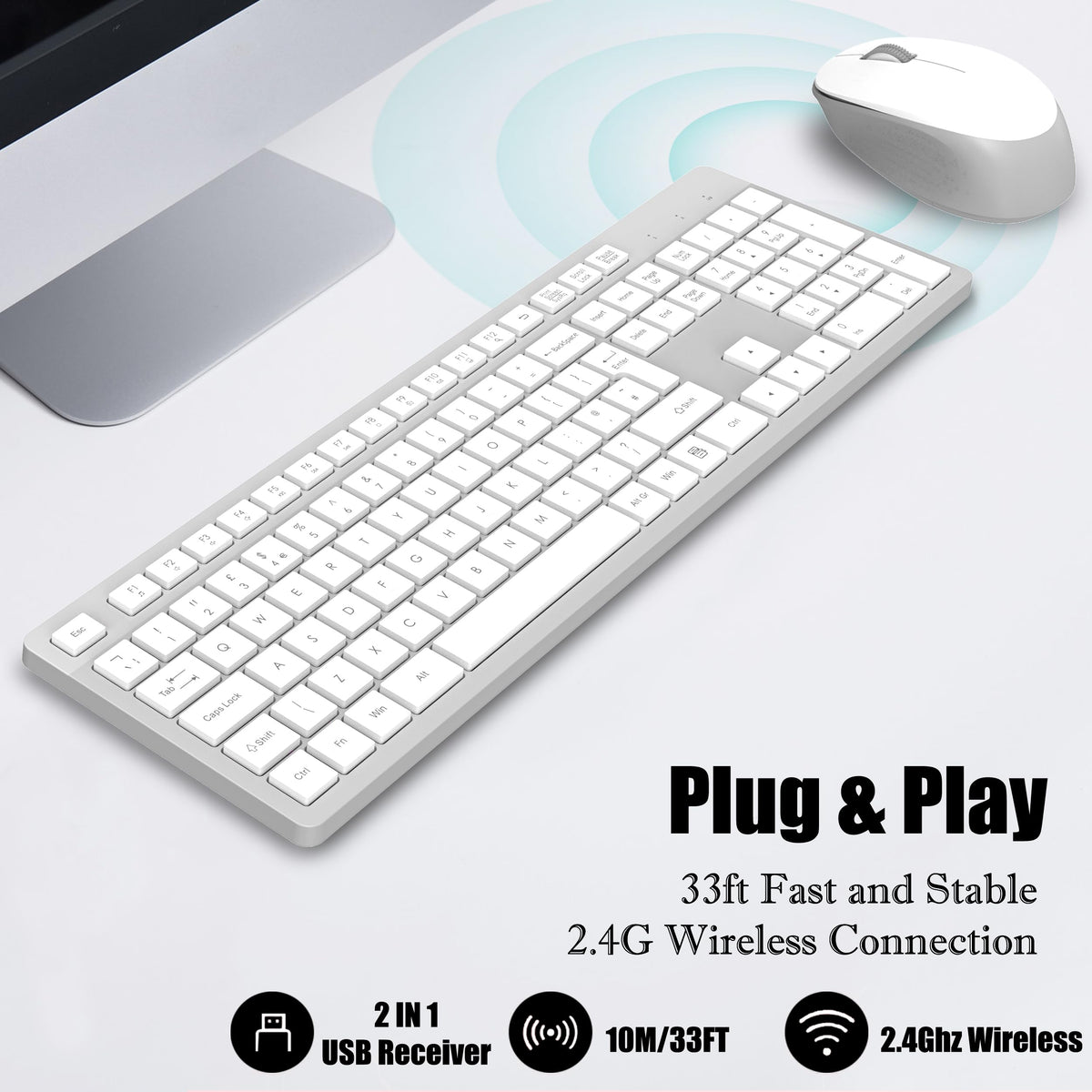 LeadsaiL Wireless Keyboard and Mouse Set, 2.4GHz USB Computer Keyboards and Mouse Combo, Ergonomic Design with 12 Multimedia Shortcuts for HP/Lenovo Laptop and Mac-Pink