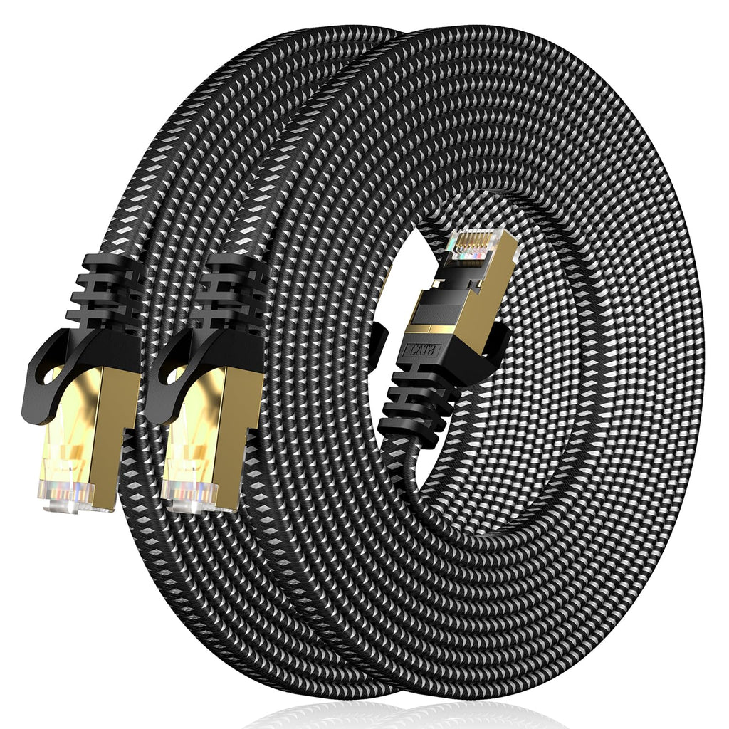 Cat 8 Ethernet Cable, Flat High-Speed 40Gbps/2000Mhz Braided Internet Cable Gigabit Network Cable RJ45 STP LAN Patch Cord (Braided, 3Meter)