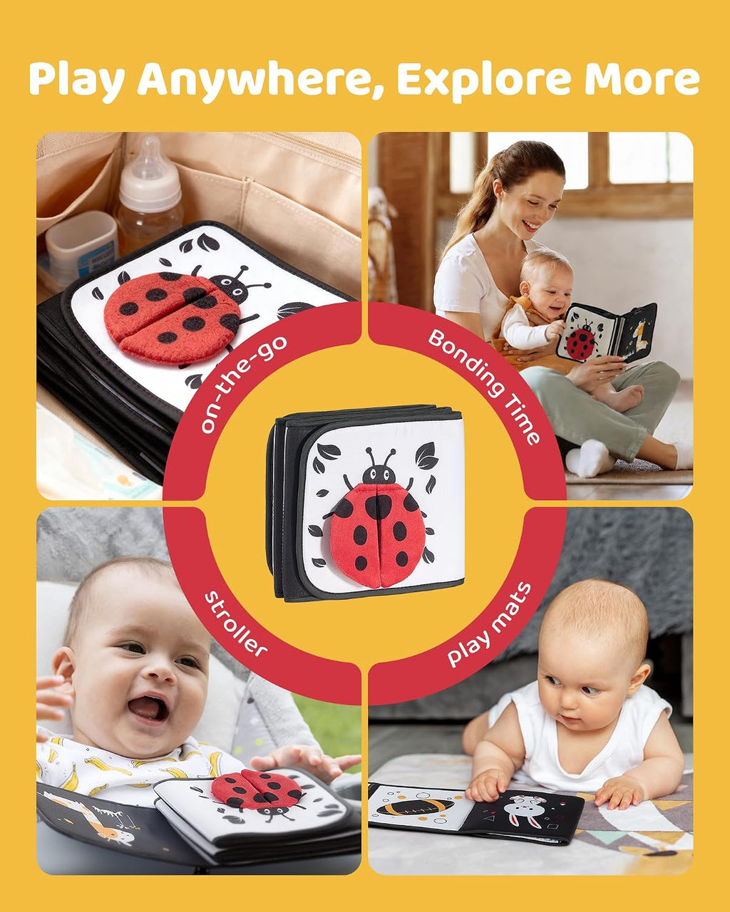 Infinno High Contrast Baby Book, Black and White, Tummy Time Mirror Toy