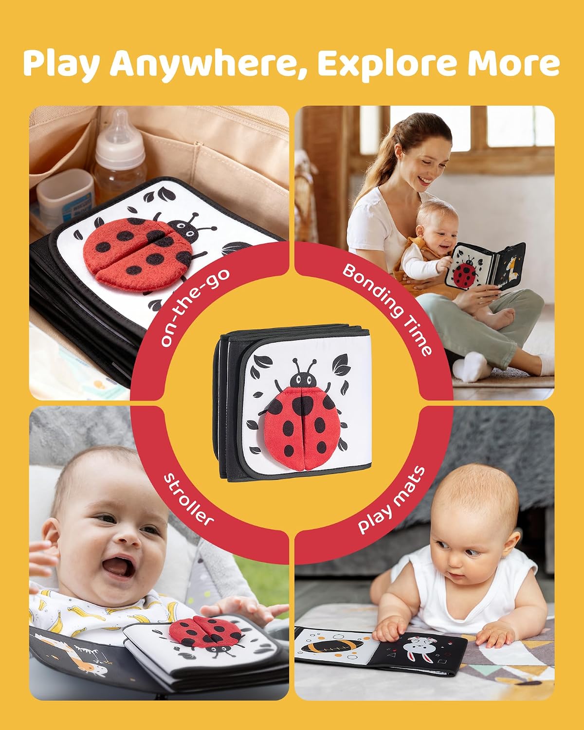 Infinno High Contrast Baby Book, Black and White, Tummy Time Mirror Toy
