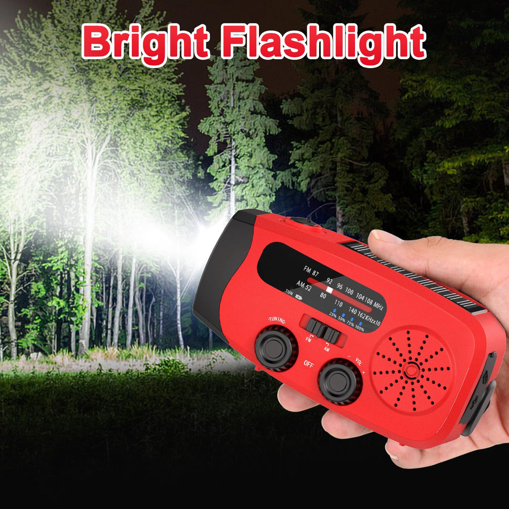 Wind Up Radio, Solar Emergency Radio, Portable Hand Crank Radio, AM/FM Radio with LED Torch, 2000mAh Rechargeable Power Bank, SOS Alarm, USB Phone Charger, Emergency for Camping Hiking (Light Orange)