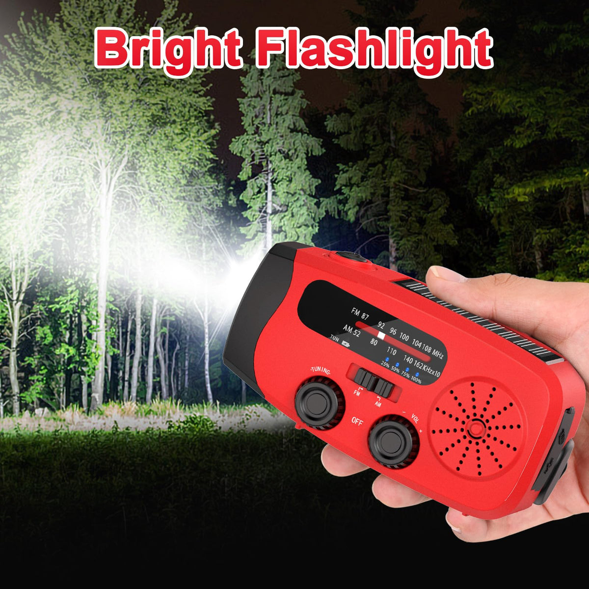 Wind Up Radio, Solar Emergency Radio, Portable Hand Crank Radio, AM/FM Radio with LED Torch, 2000mAh Rechargeable Power Bank, SOS Alarm, USB Phone Charger, Emergency for Camping Hiking (Light Orange)