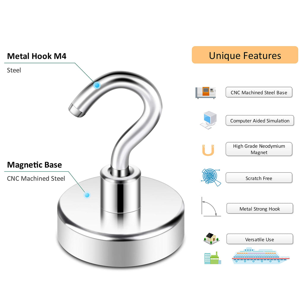 Neosmuk Magnetic Hooks,10kg+ Heavy Duty Cruise Hooks, Silver, 10 Pack