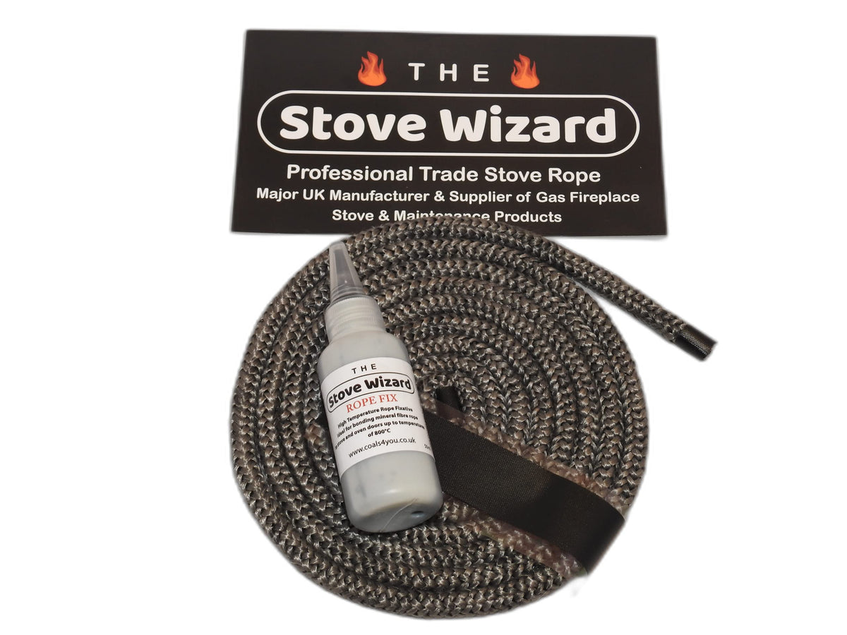 Stove Rope Kit 10mm x 2.5m Black 50ml Glue 100mm Tape