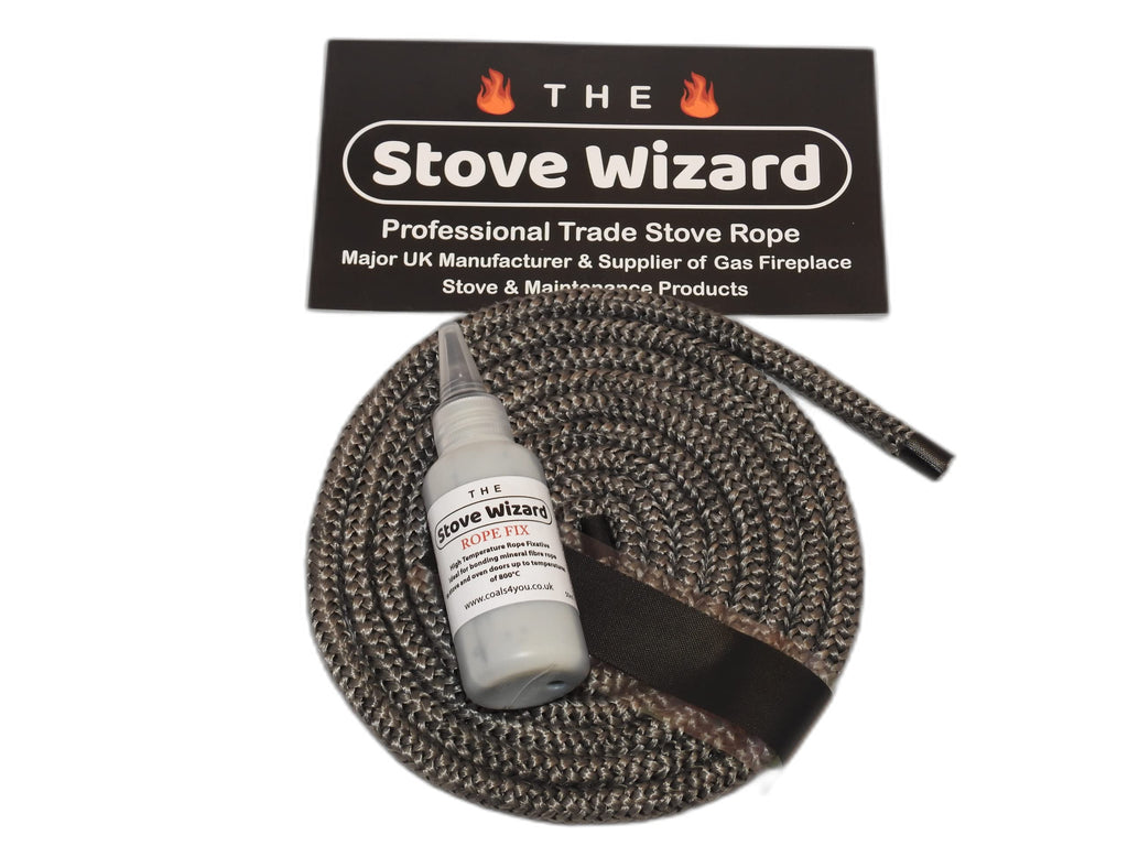 Stove Rope Kit 10mm x 2.5m Black 50ml Glue 100mm Tape