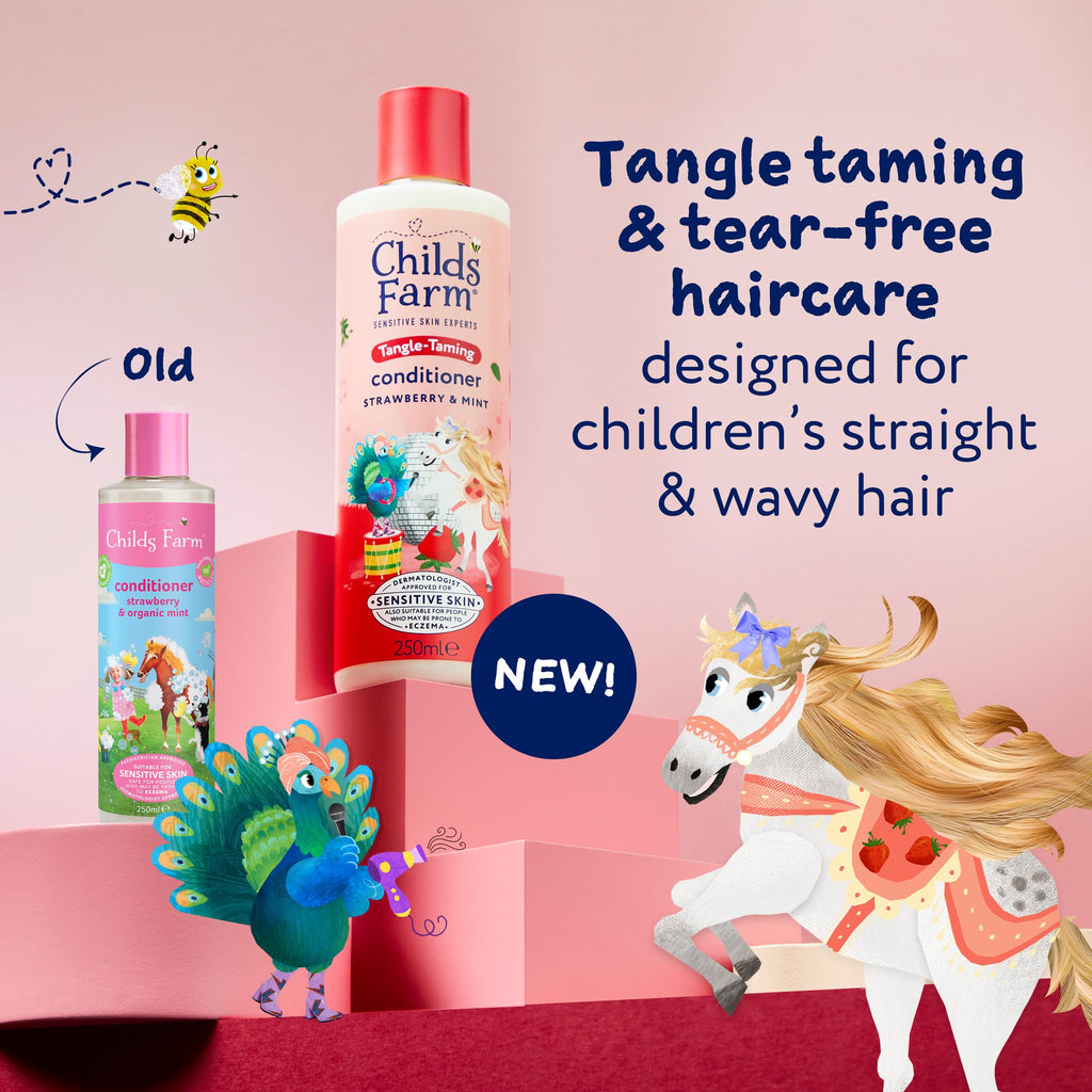 Childs Farm Tangle Taming Shampoo, Straight or Wavy Hair, Gentle and Tear Free, Strawberry and Mint, Kids, Baby, 250ml