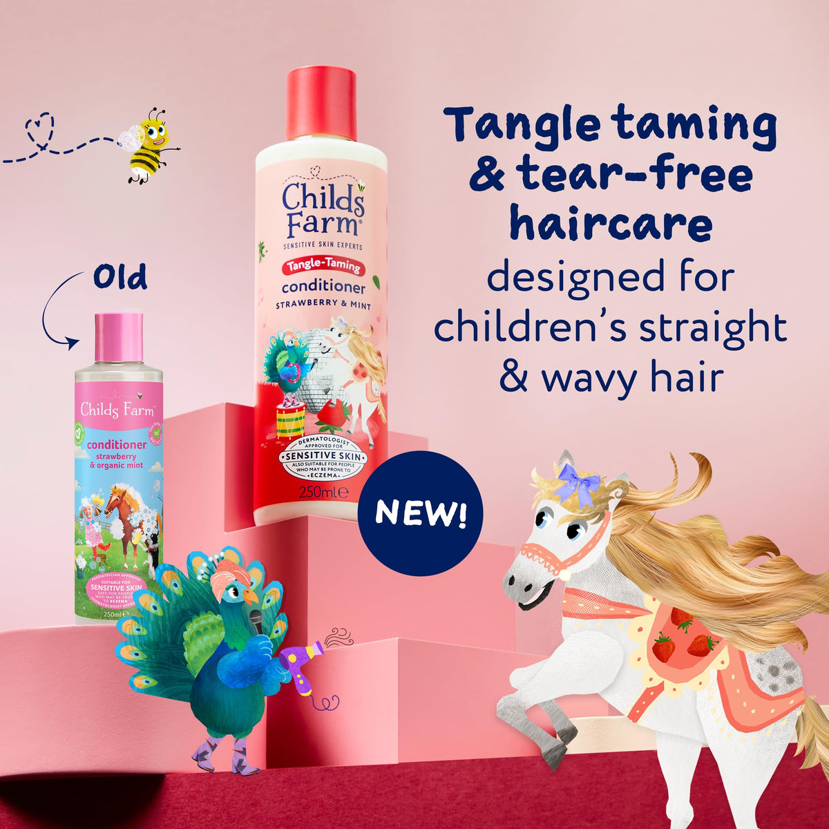 Childs Farm Tangle Taming Shampoo, Straight or Wavy Hair, Gentle and Tear Free, Strawberry and Mint, Kids, Baby, 250ml