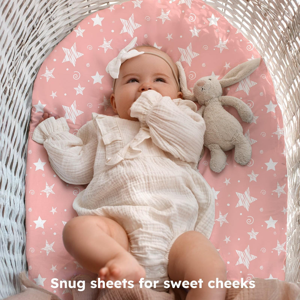 Next to Me Crib Sheets 85x51cm Fitted, 3 Pack Baby Cot Sheets, Ultral Soft & Silky Smooth Microfiber Bedside Crib Fitted Sheets Pink Rainbow