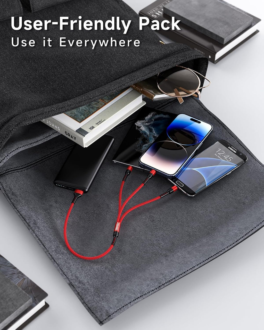 RAVIAD Multi Charger Cable, 3 in 1 Charger Cable 3A USB Fast Charging Cord