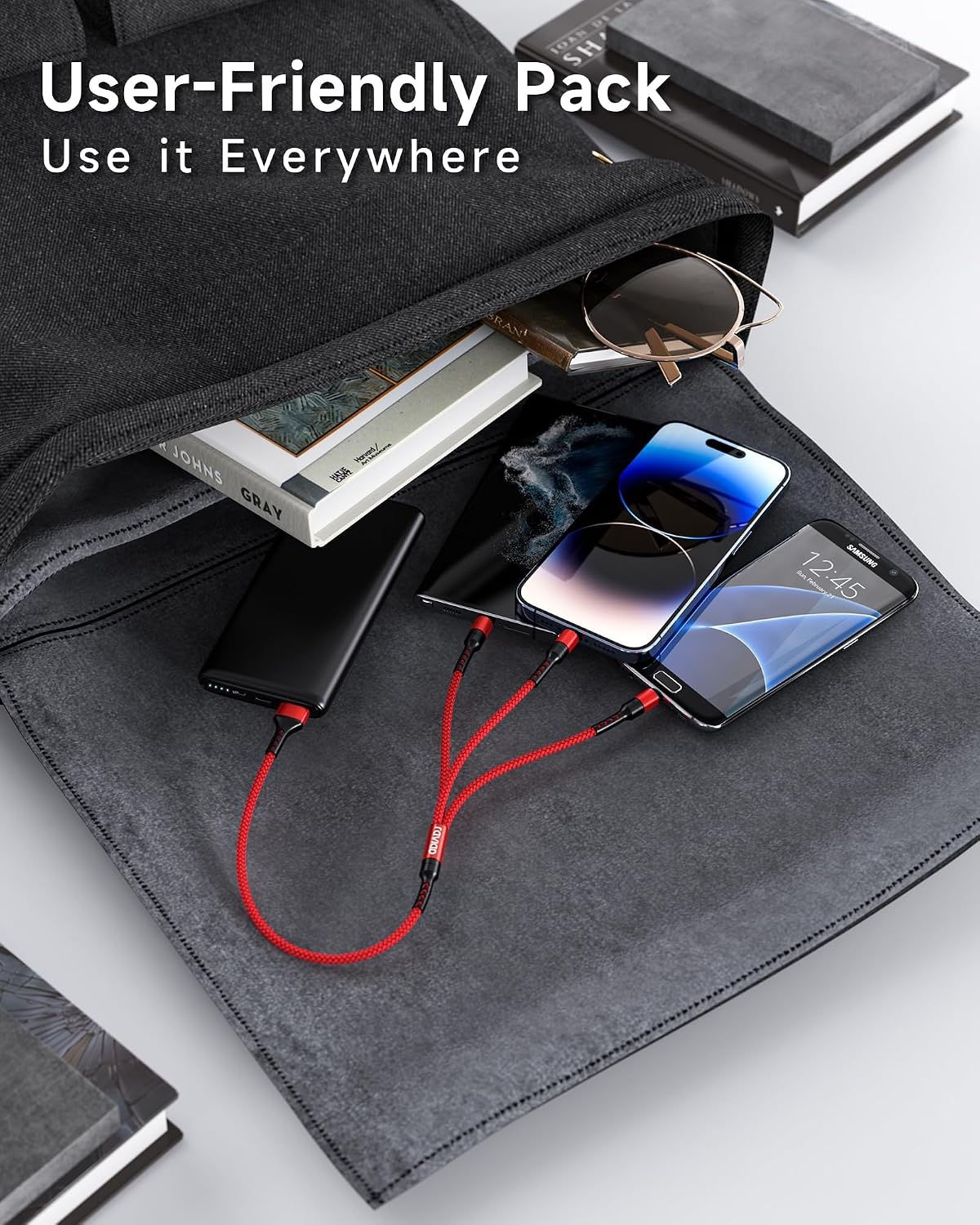 RAVIAD Multi Charger Cable, 3 in 1 Charger Cable 3A USB Fast Charging Cord