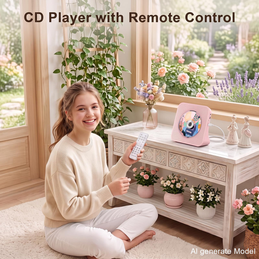 Portable CD Player with Bluetooth, Gueray Desktop CD Players for Home, Bulit-in Double HiFi Speakers, AUX&Headphone Jack, FM Radio Boombox with Remote Control, USB Port,LCD Display (White)
