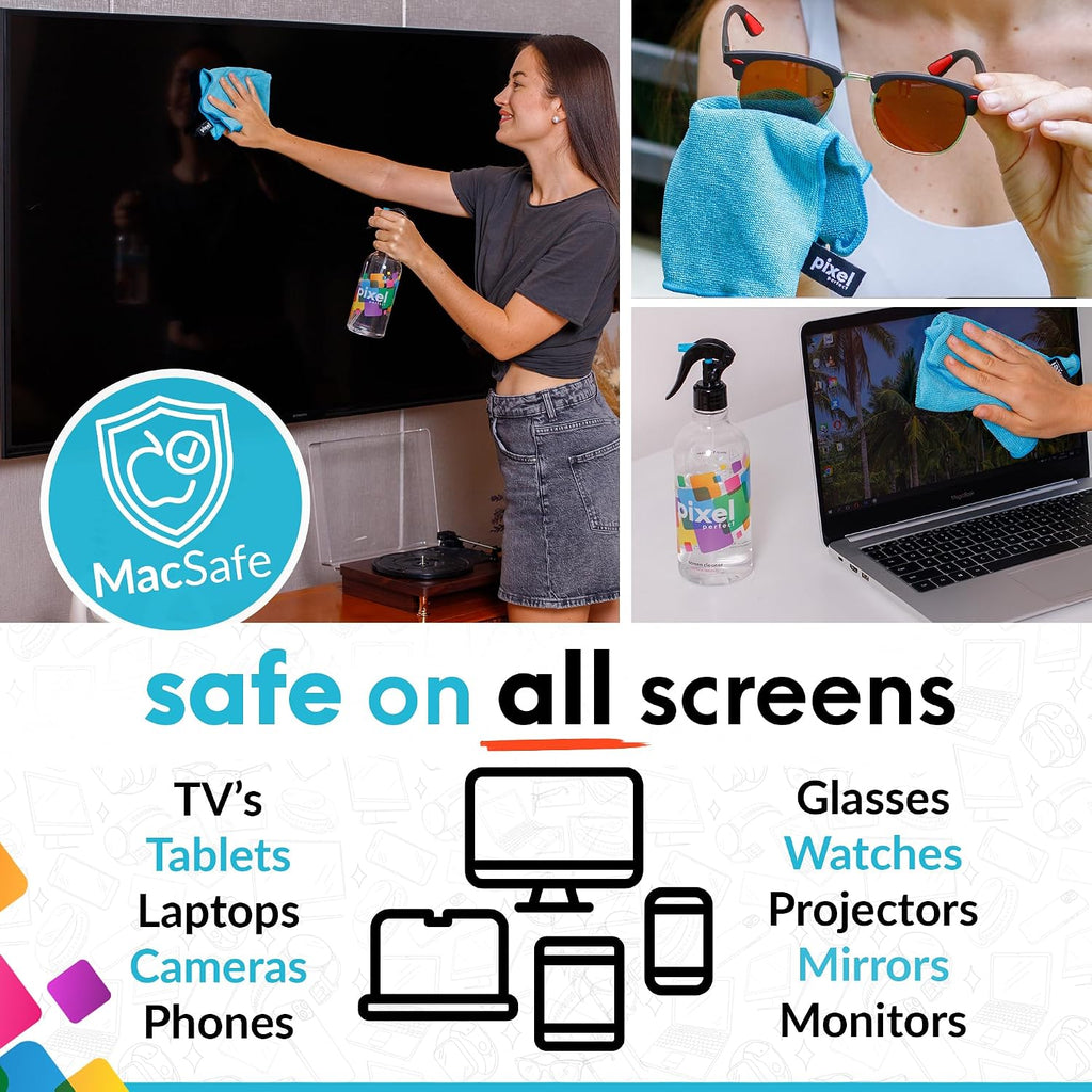 Pixel 500ml Screen Cleaner Spray & Microfiber Cloth Kit for LED, OLED, QLED, LCD TV, Laptops, Monitors, Phones, Tablets, Premium Natural Spray Cleaning Kit