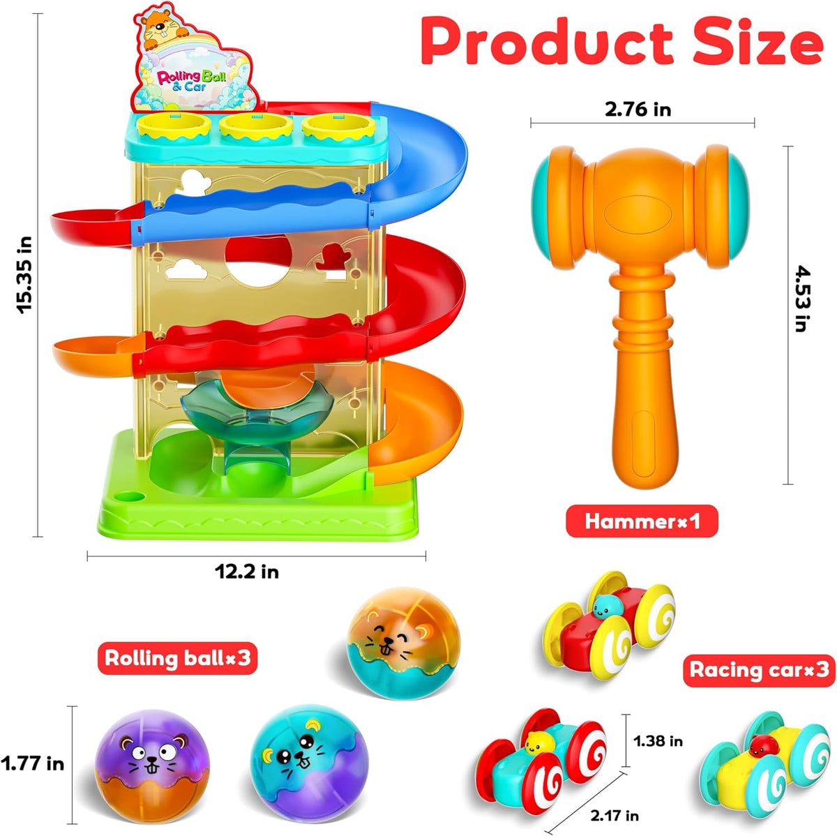 2-in-1 Ball Drop & Car Ramp Race Track Montessori Toy for Toddlers Ages 1-5