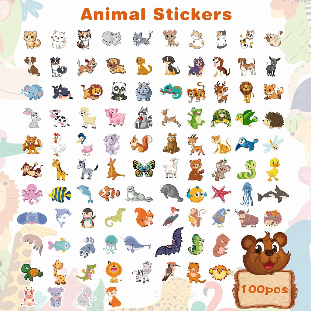 Stickers for Kids - 100 PCS Cute Animal Stickers | Water Bottle Scrapbook Stickers for Toddlers - Stocking Stuffers Party Supplies Favors Teacher Prizes Rewards Gifts for Teens Classroom
