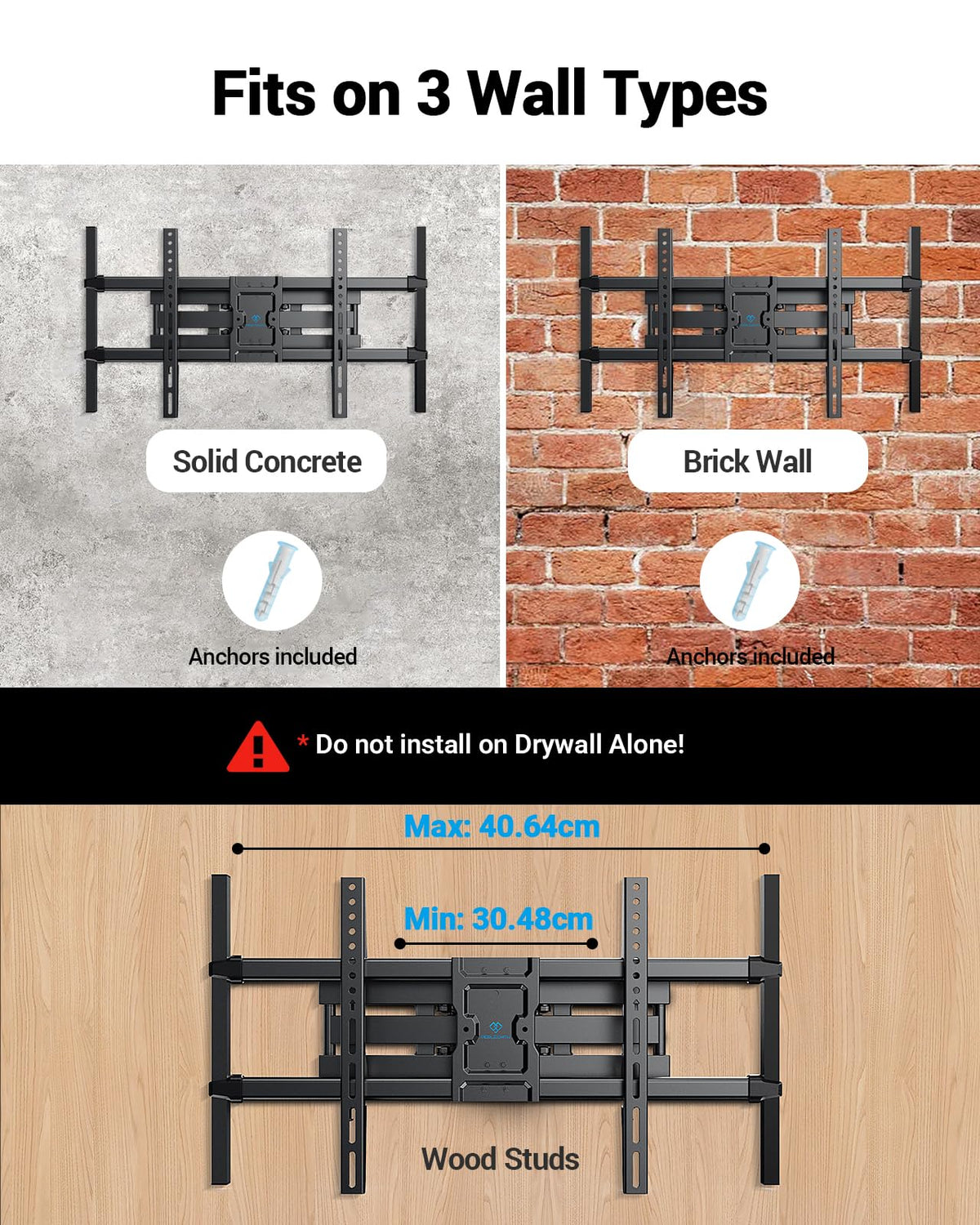PERLESMITH TV Wall Bracket, for 37-85 Inch TVs 60kg, Max VESA 600x400mm