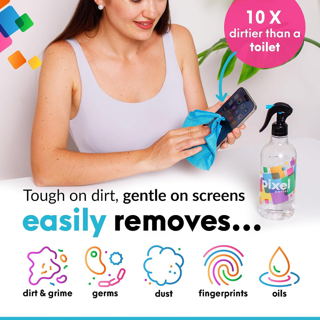 Pixel 500ml Screen Cleaner Spray & Microfiber Cloth Kit for LED, OLED, QLED, LCD TV, Laptops, Monitors, Phones, Tablets, Premium Natural Spray Cleaning Kit