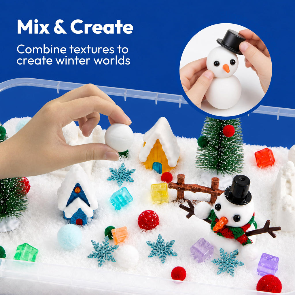 JOVA Klever Kits Construction Sensory Bin for Kids with Glow in The Dark Stones, Sandbox with Lid Castle Building kit, Preschool Learning Activities Gifts for Boys Girls Age 3+