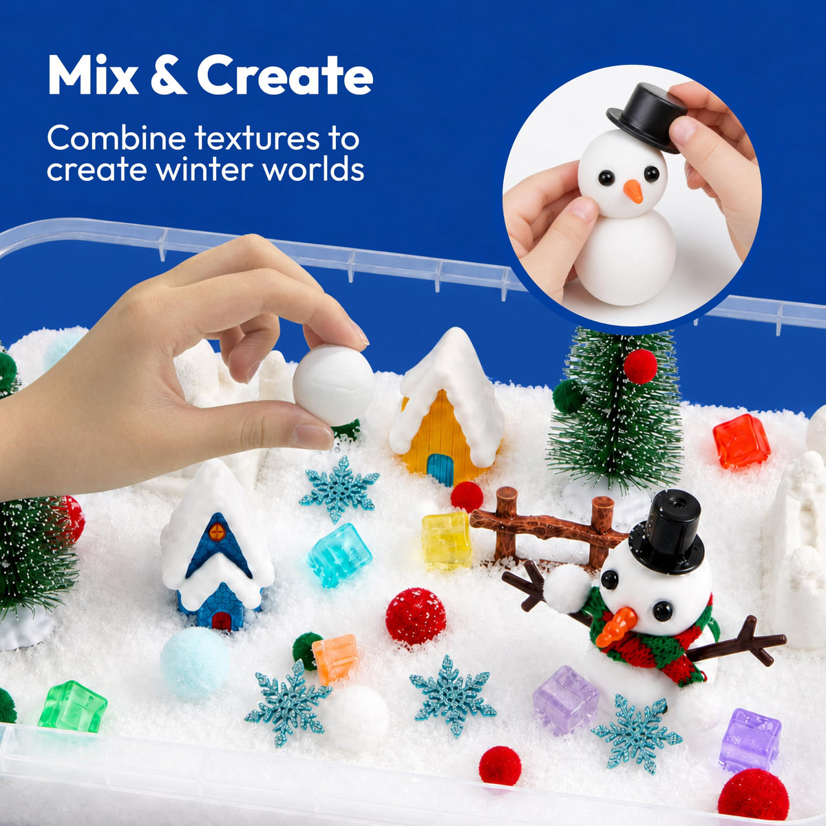 JOVA Klever Kits Construction Sensory Bin for Kids with Glow in The Dark Stones, Sandbox with Lid Castle Building kit, Preschool Learning Activities Gifts for Boys Girls Age 3+