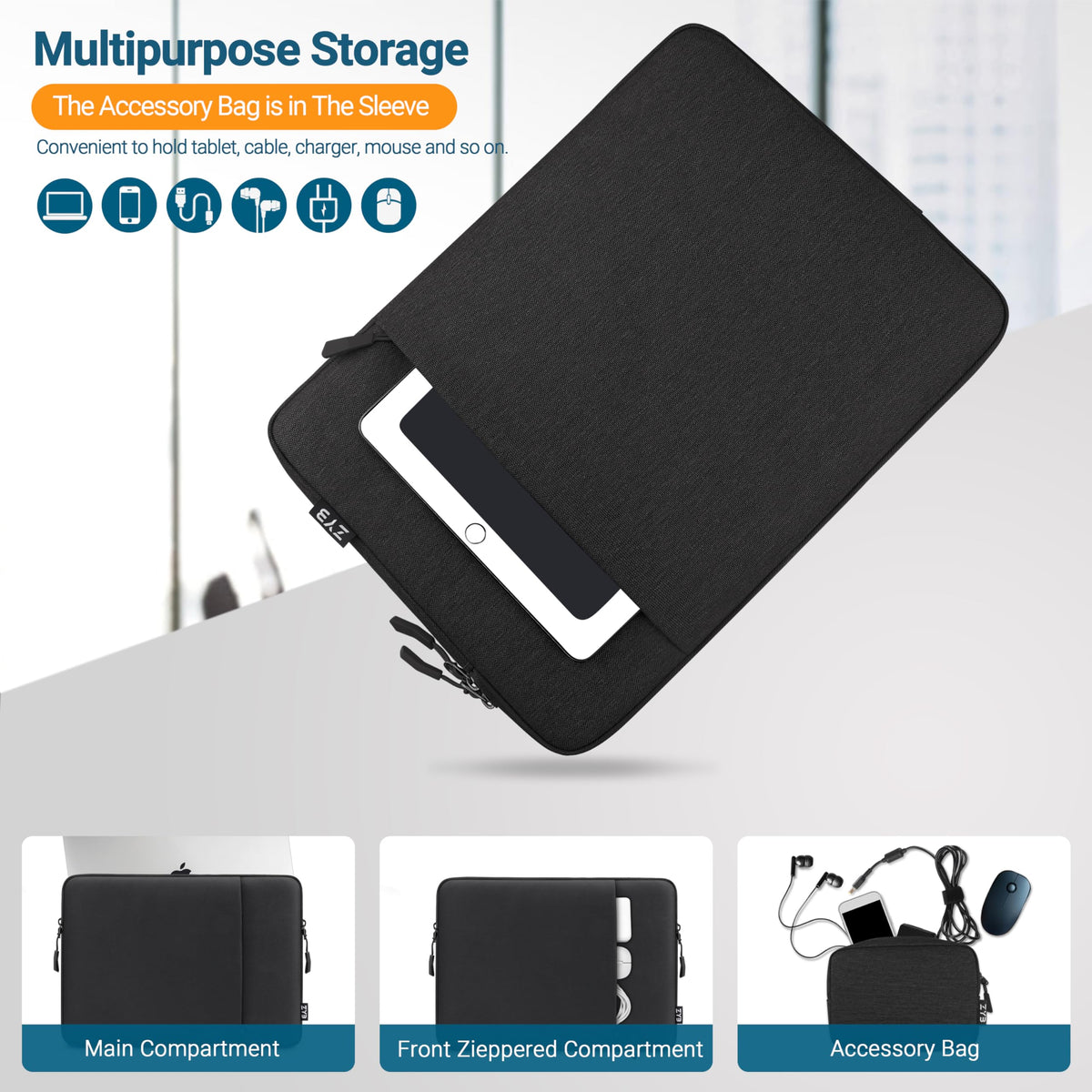 ZYB 16 Inch Laptop Sleeve Case,Shockproof Waterproof Notebook Case 16 Inch for 2021-2026 MacBook Pro 16 M5 M4 M3 M2 M1,16" Laptop Lenovo ThinkBook/IdeaPad HP Dell ASUS Acer Chromebook etc-Haze Blue