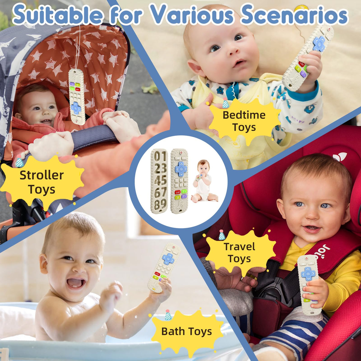Teething Relief Teethers Toys for Babies 3-6 12 Months Gifts, Silicone Remote Control Baby Teether Bath Toys for 3 6 9 Months Newborn Infant Boy Girl Autism, Food Grade Silicone Sensory Toys, Black