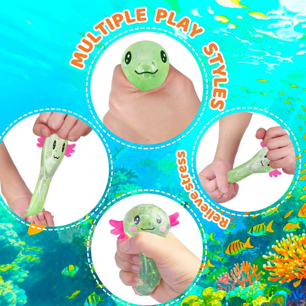 Axolotl Squishy Stress Relief Toy Glitter Fidget Toys Cute Malt Sugar Axolotl Toy Fidget Toys for Kids Youth Adult, Party Favors Anxiety Relief Squishy Toys(Blue)