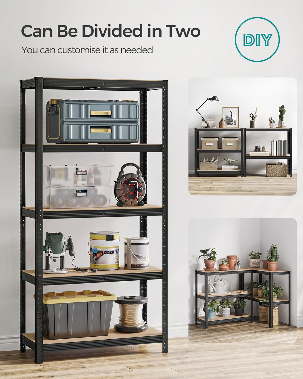 SONGMICS 5-Tier Heavy-Duty Shelving Units, Set of 2, Boltless Assembly