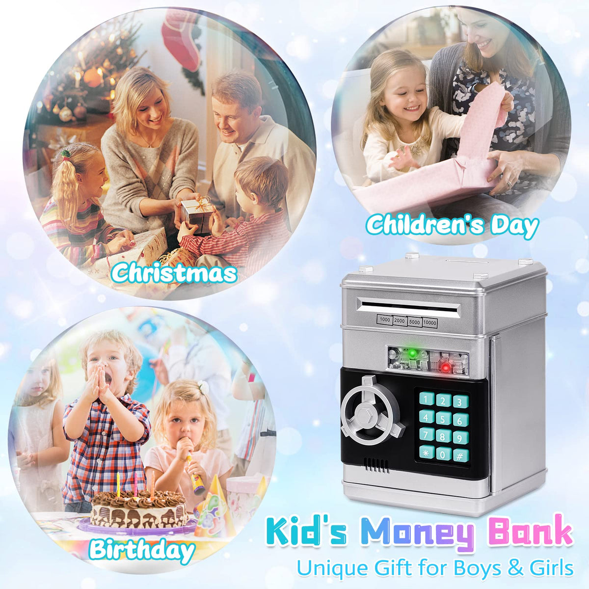 Refasy Piggy Bank Cash Coin Can ATM Bank Electronic Coin Money Bank for Kids Age 3-12, Money Savings Box Mini ATM Coin Bank Toys Gifts for 3 4 5 6 7 8 9 10 11 12 Year Old Boys Girls