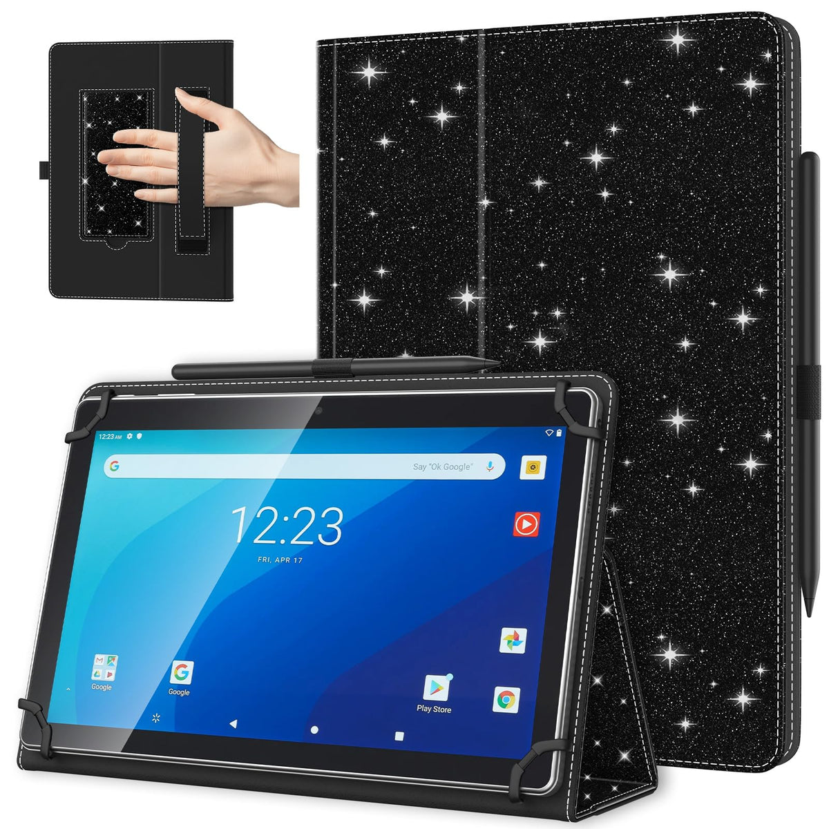 TiMOVO Universal Case for 10.1 Inch Android Tablet, Flowers on Purple