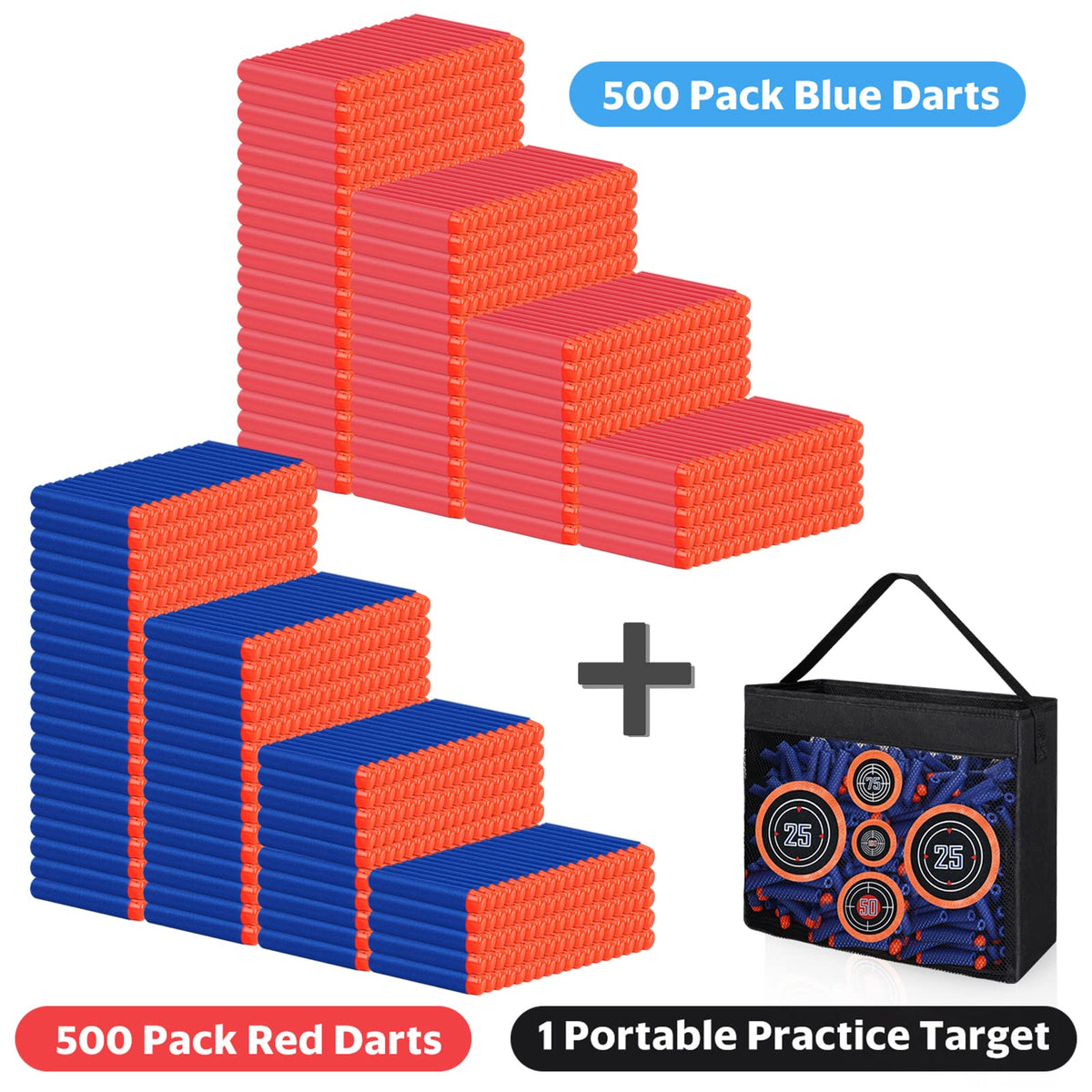 Pokiiulk Refill Darts Bullets Compatible with Nerf Guns N-Strike Elite Series, 300PCS Refill Darts Premium Foam Bullets Pack with Portable Storage Bucket