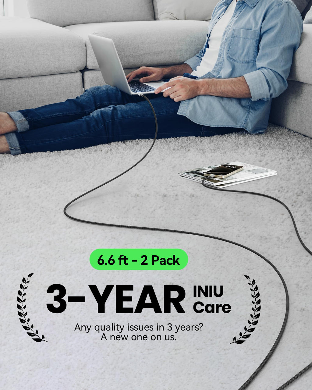 INIU USB C Cable, 1m 100W Fast Charging USB C to USB C Cable