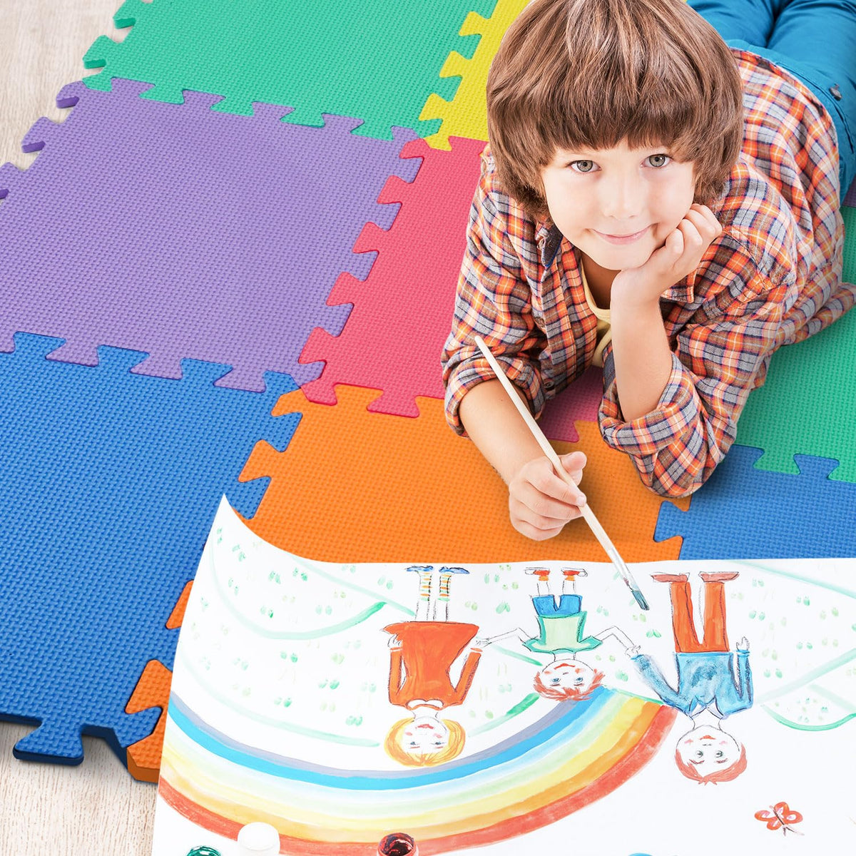 kidoola Foam Baby Play Mat (29x29cm) – Thick & Soft EVA Foam Interlocking Floor Tile Matting for Children – Large Multi Colour, Safe & Comfortable 7mm Thick Play Flooring (27pc)