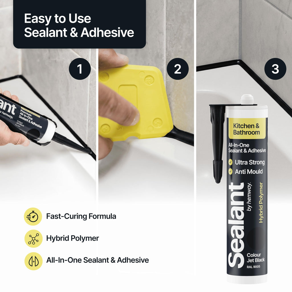 Hemway Kitchen & Bathroom Jet Black Sealant & Adhesive 300ml 1 Pack