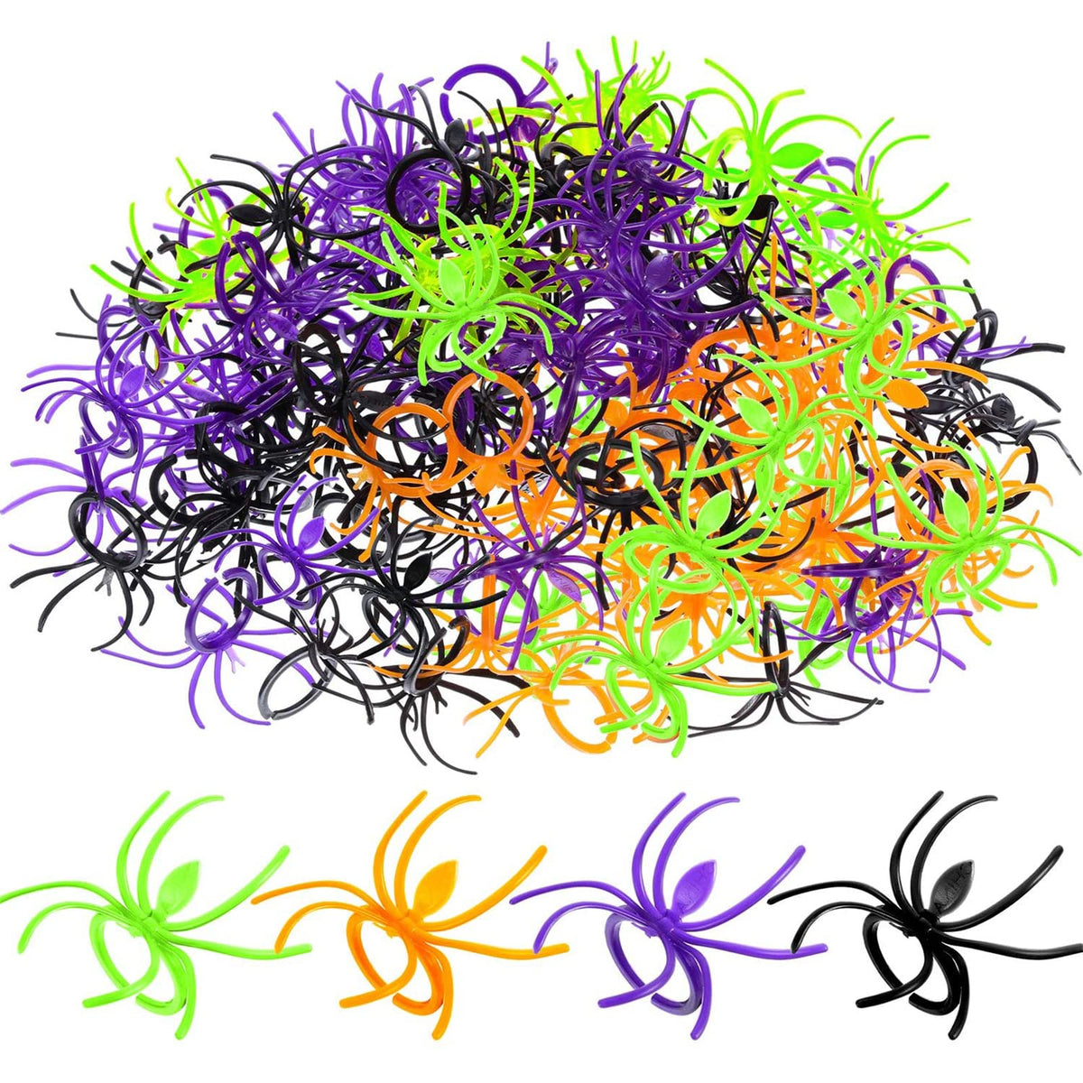 Boao 120 Pcs Halloween Spider Rings for Kids, Black, Purple, Orange, Green