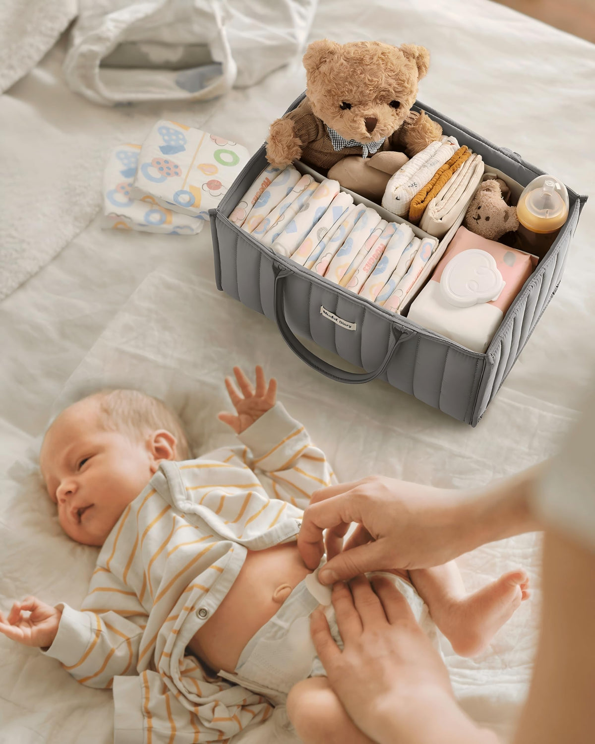 Blissful Diary Nappy Caddy Organiser, Baby Diaper Caddy for Nappy Station, Stylish Storage Basket for Newborn Essentials, Baby Shower Gifts for Girl or Boy, Sage Green