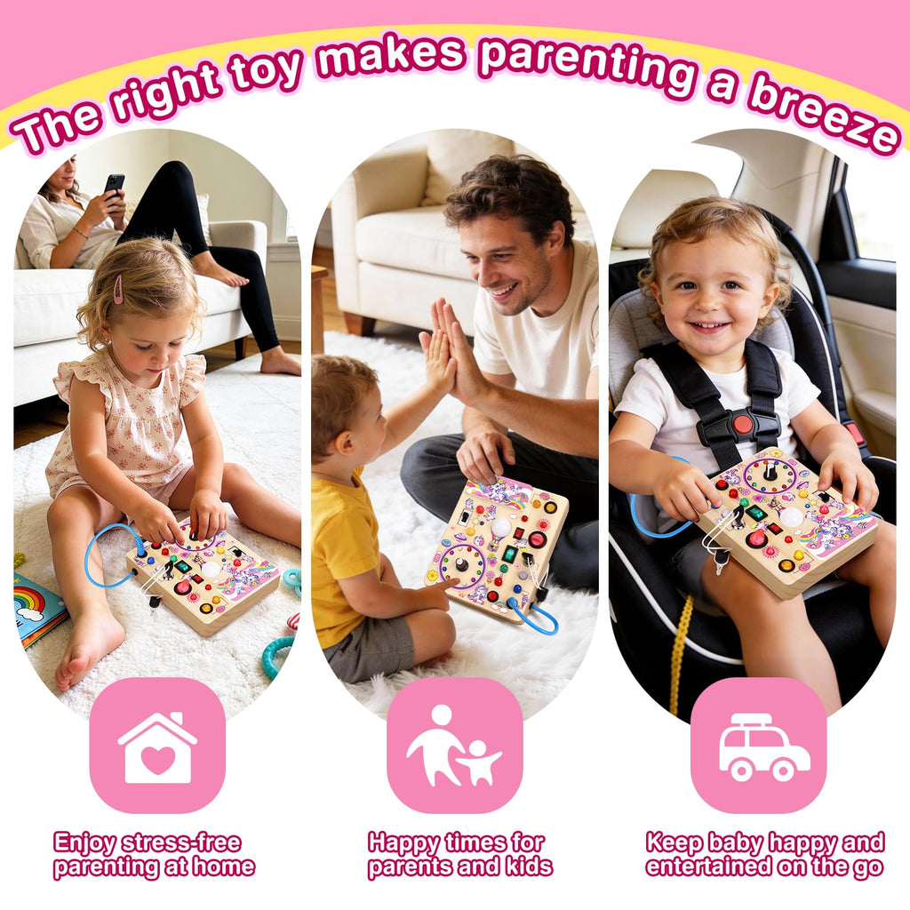 Grarain Busy Board for Toddlers - Montessori Educational Toy for 1-3 Year Old Boys & Girls | Travel-Friendly Sensory Learning Activity | Ideal for Kids with Autism(Busy Board v2)
