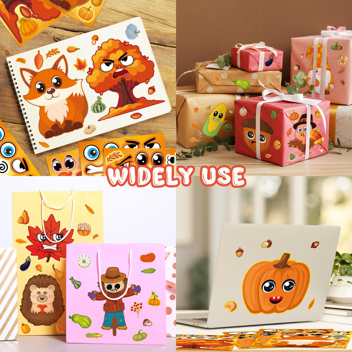 48 Sheets Pumpkin Face Stickers Kids Halloween Party Favors Crafts