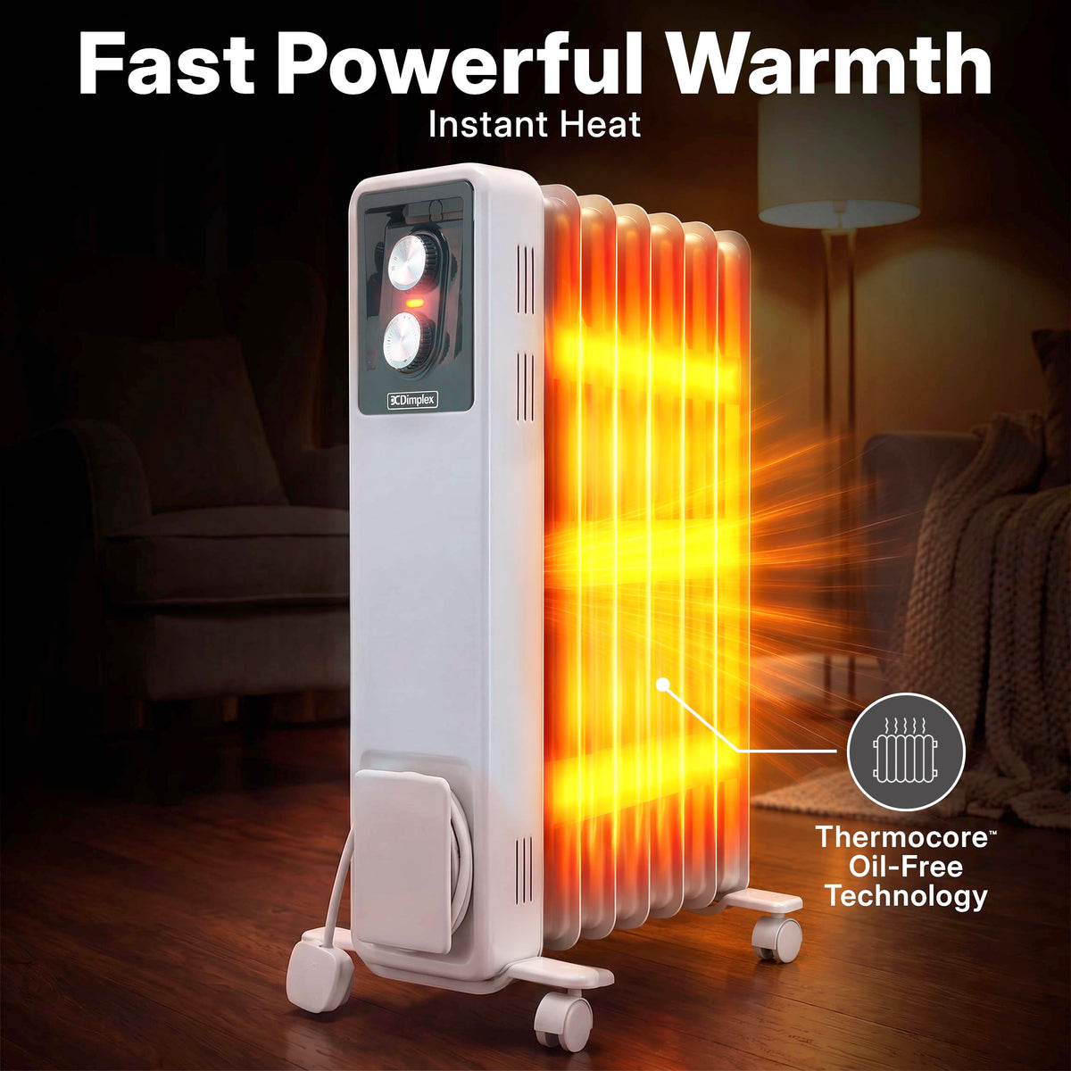 Dimplex ECR20TIE Oil Free Portable Radiator, 2kW Electric Heater, Timer