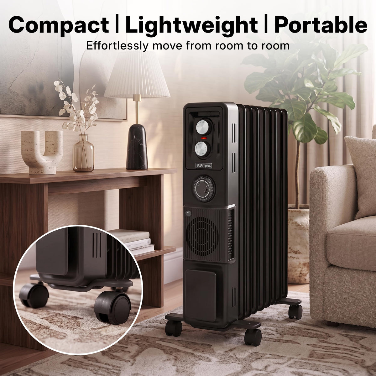 Dimplex ECR20TIE Oil Free Portable Radiator, 2kW Electric Heater, Timer