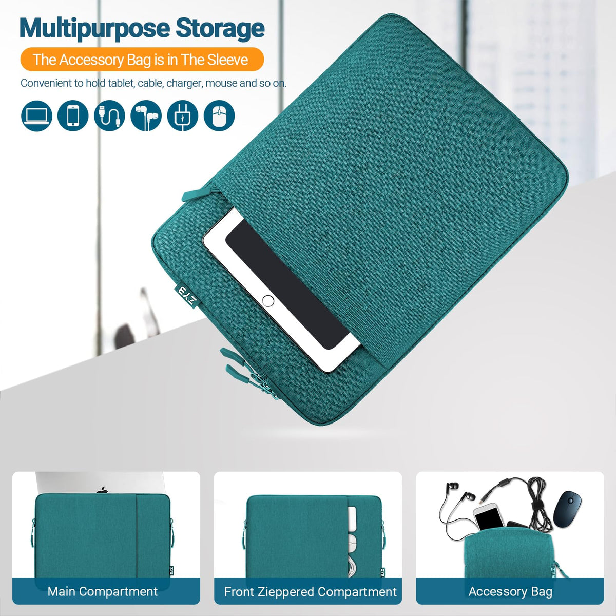 ZYB 16 Inch Laptop Sleeve Case,Shockproof Waterproof Notebook Case 16 Inch for 2021-2026 MacBook Pro 16 M5 M4 M3 M2 M1,16" Laptop Lenovo ThinkBook/IdeaPad HP Dell ASUS Acer Chromebook etc-Haze Blue