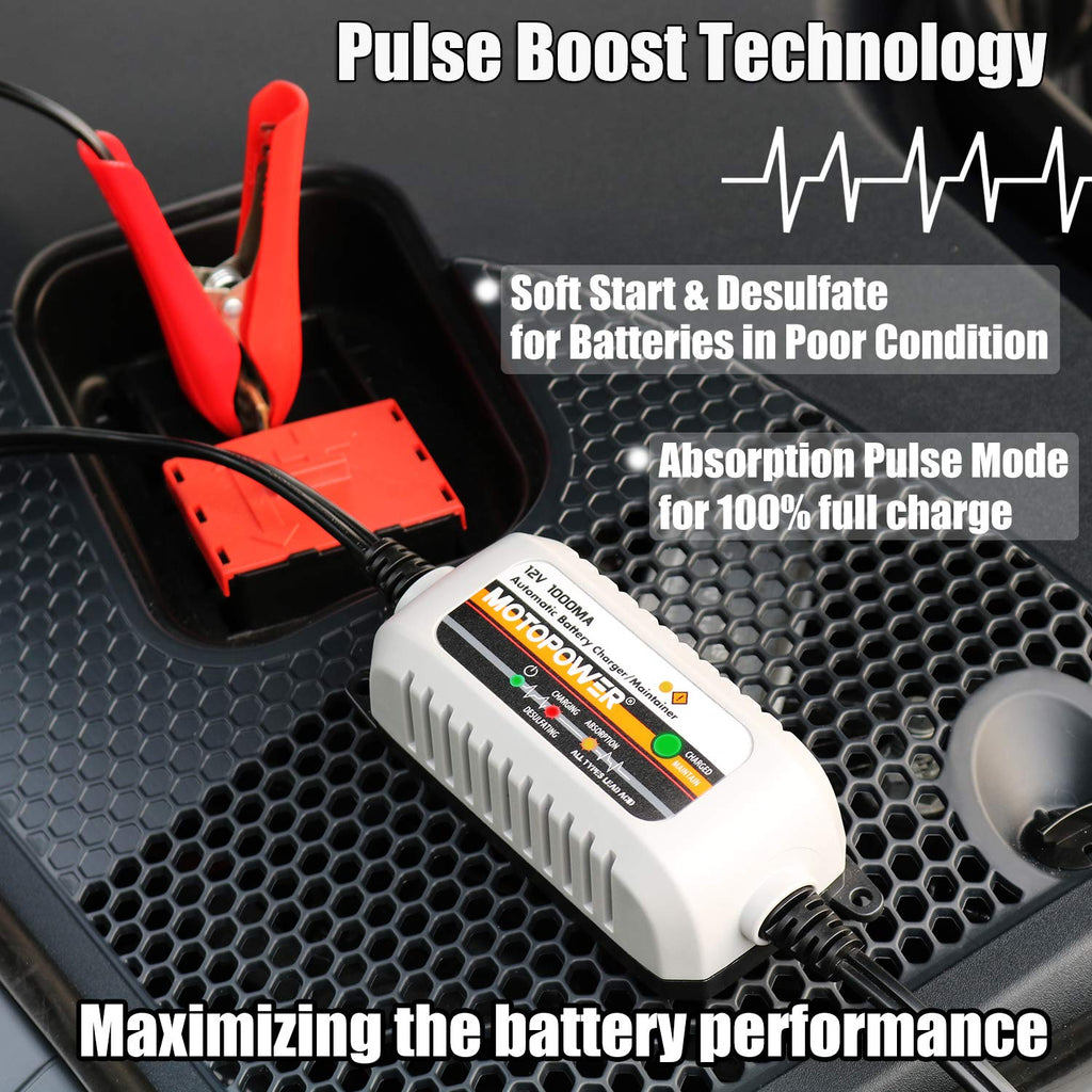 MOTOPOWER MP00205A 12V 800mA Fully Automatic Battery Charger/Maintainer - UK Plug