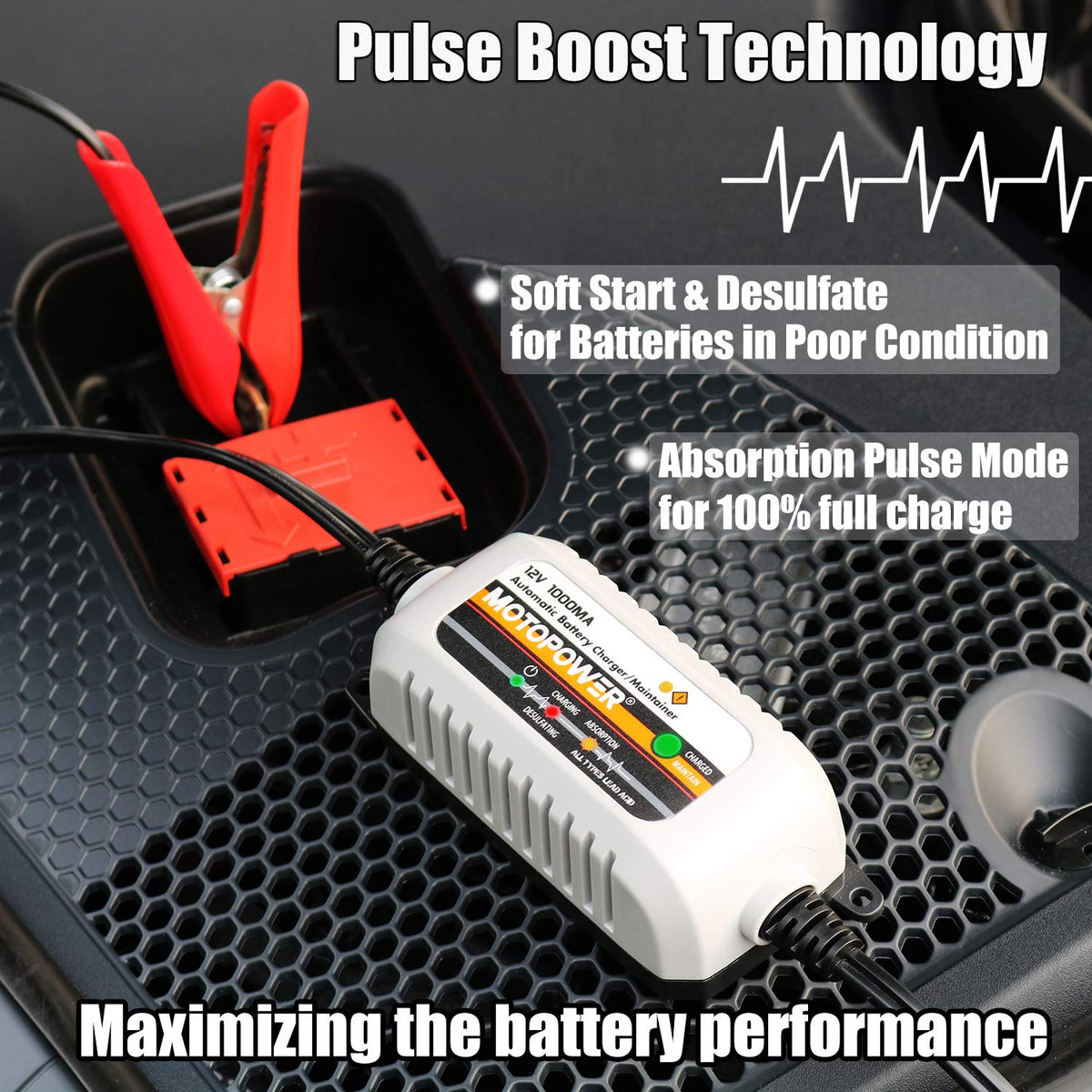 MOTOPOWER MP00205A 12V 800mA Fully Automatic Battery Charger/Maintainer - UK Plug