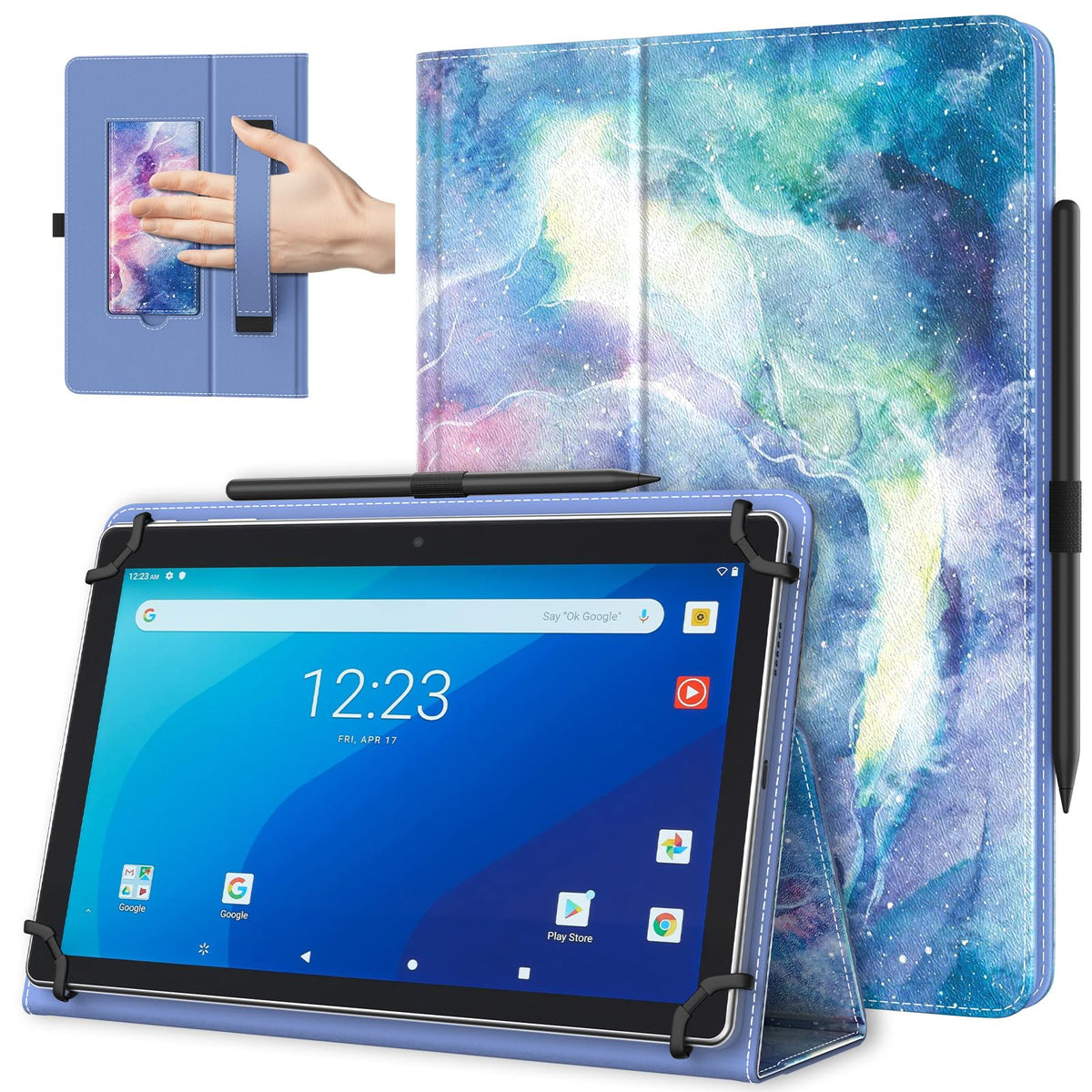 TiMOVO Universal Case for 10.1 Inch Android Tablet, Flowers on Purple
