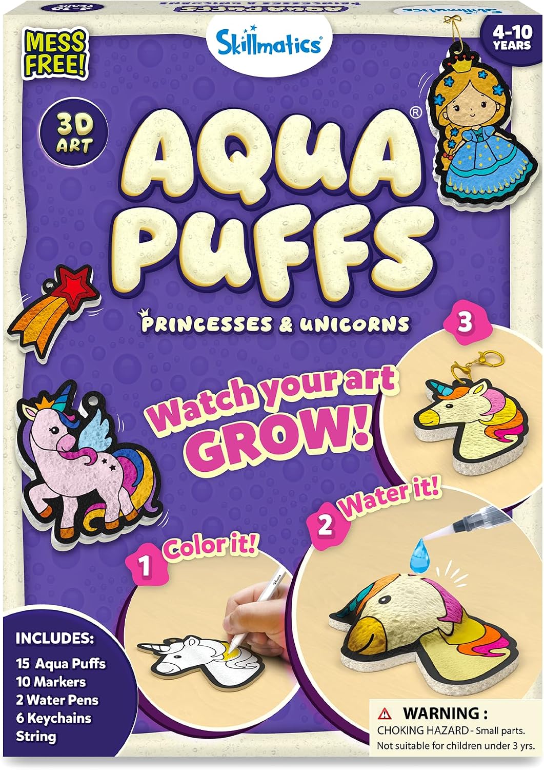 Skillmatics Aqua Puffs Unicorns, Stocking Stuffer for Kids, Paint by Number