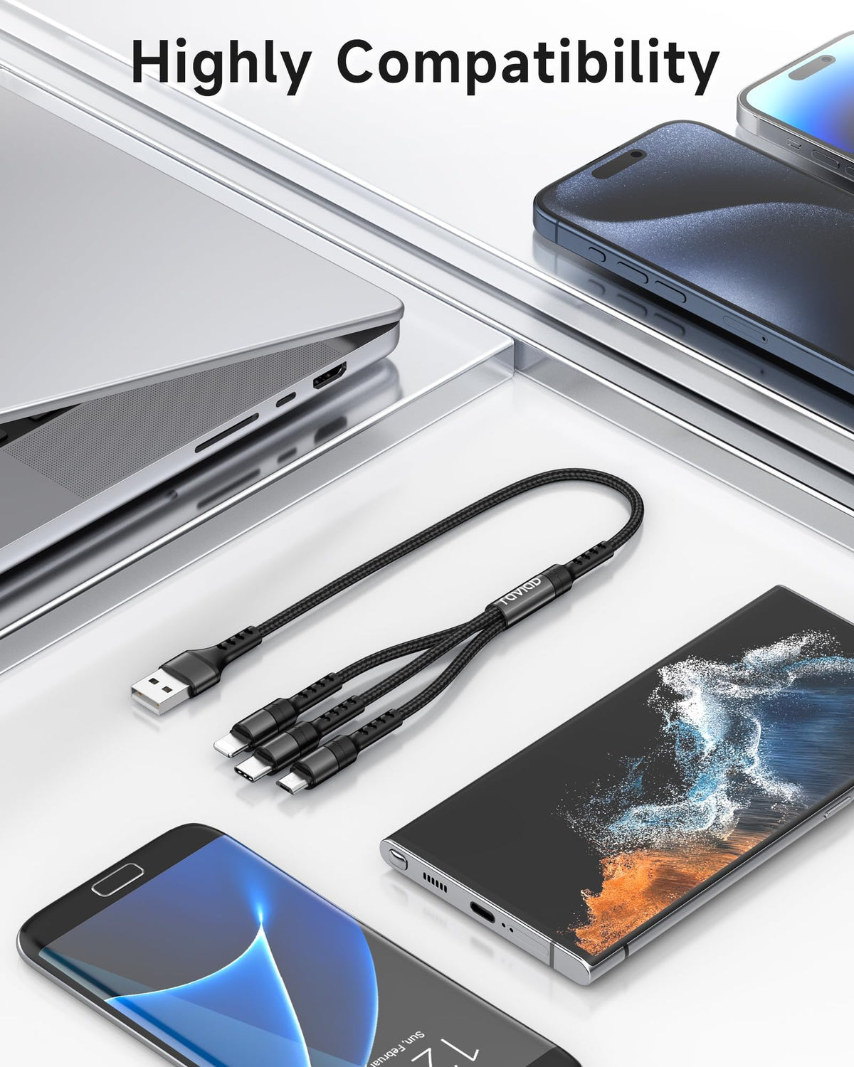 RAVIAD Multi Charger Cable, 3 in 1 Charger Cable 3A USB Fast Charging Cord