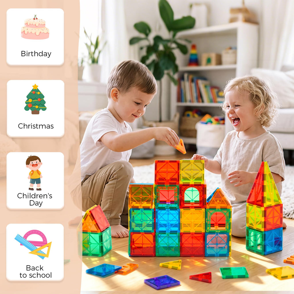 FNJO Mini Magnetic Tiles, 60PCS STEM Building Blocks Toy for Kids