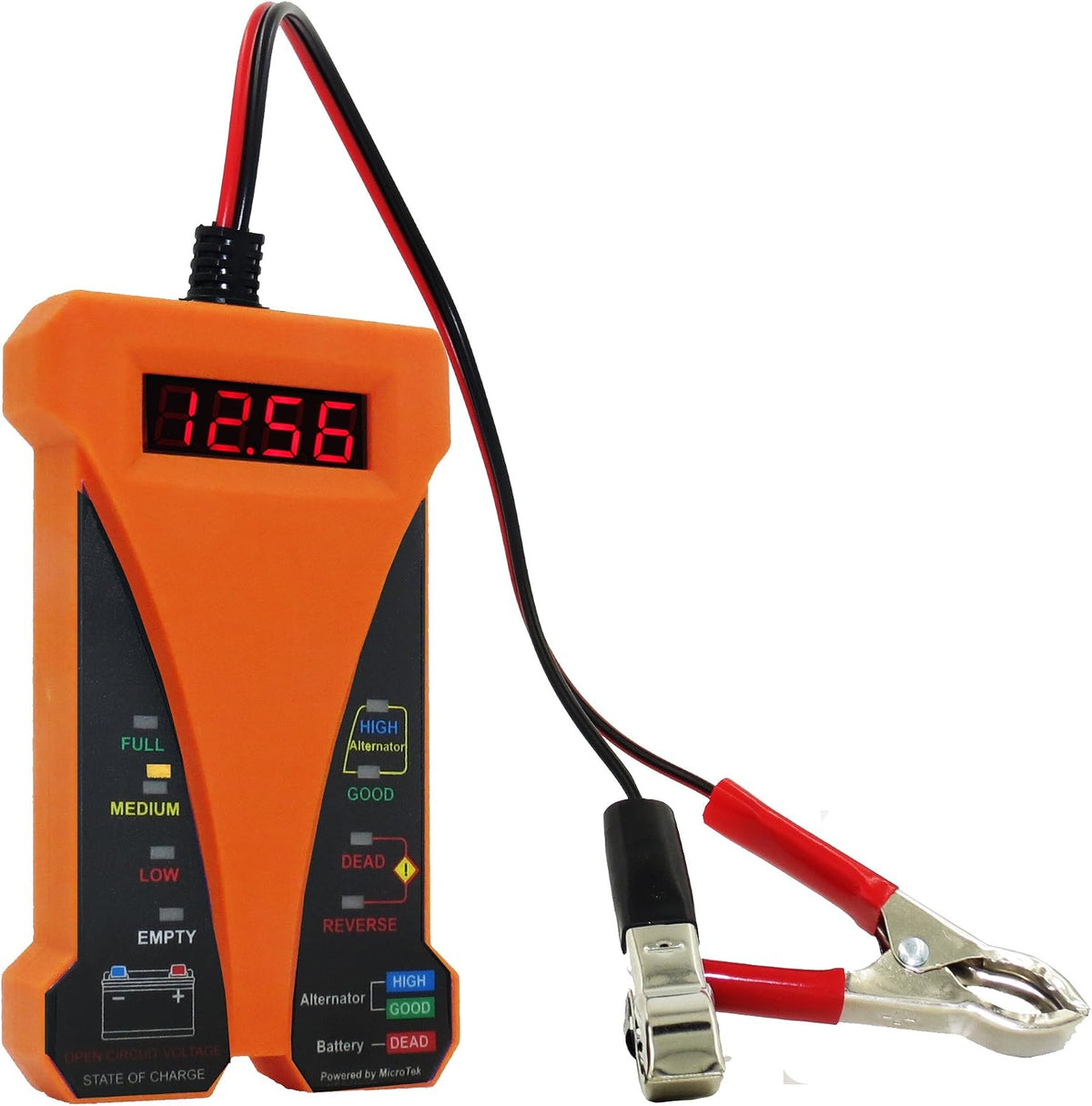 MOTOPOWER MP0514D 12V Digital Battery Tester Voltmeter and Alternator Charging System Analyzer with LCD Display and LED Indication, Orange Rubber Paint