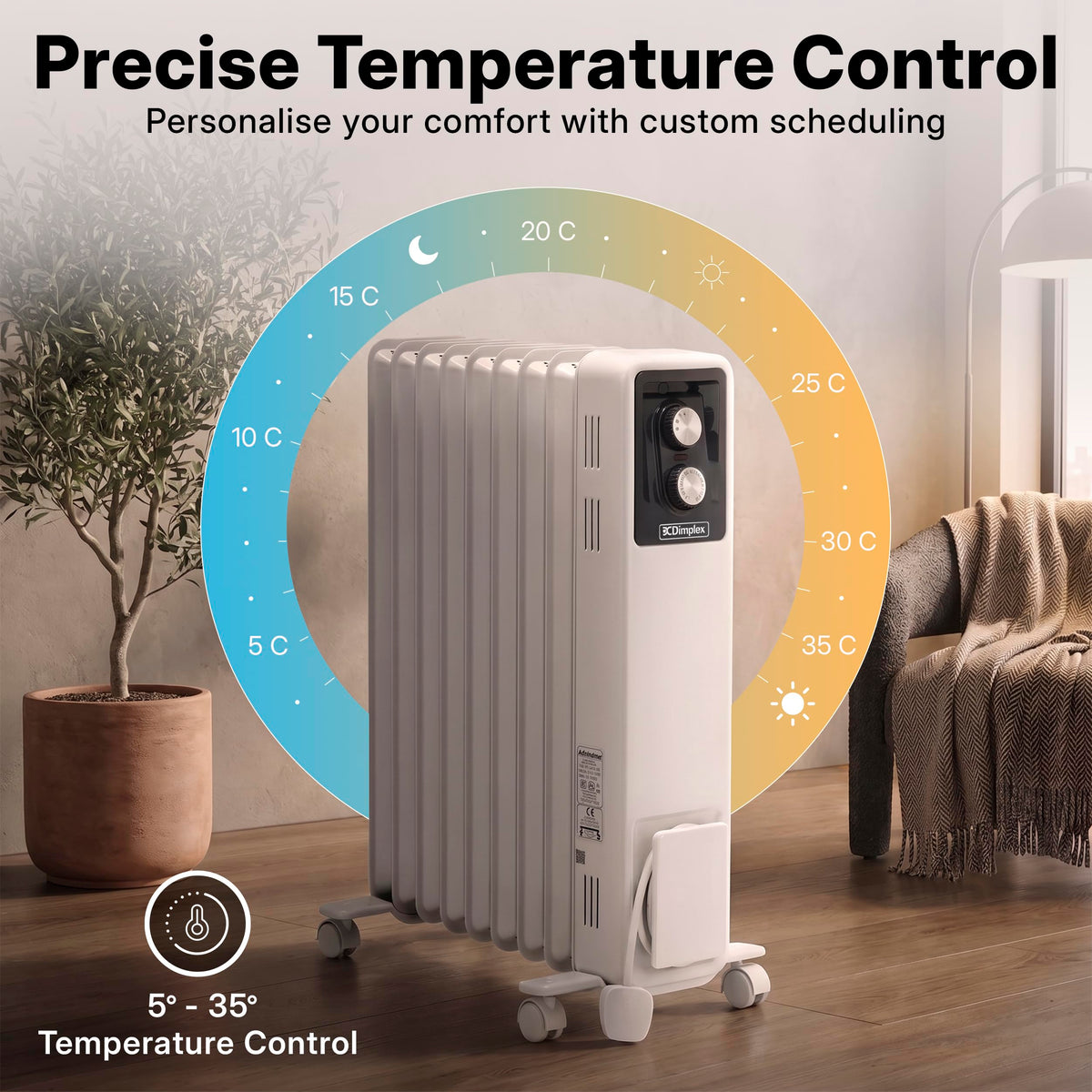 Dimplex ECR20TIE Oil Free Portable Radiator, 2kW Electric Heater, Timer